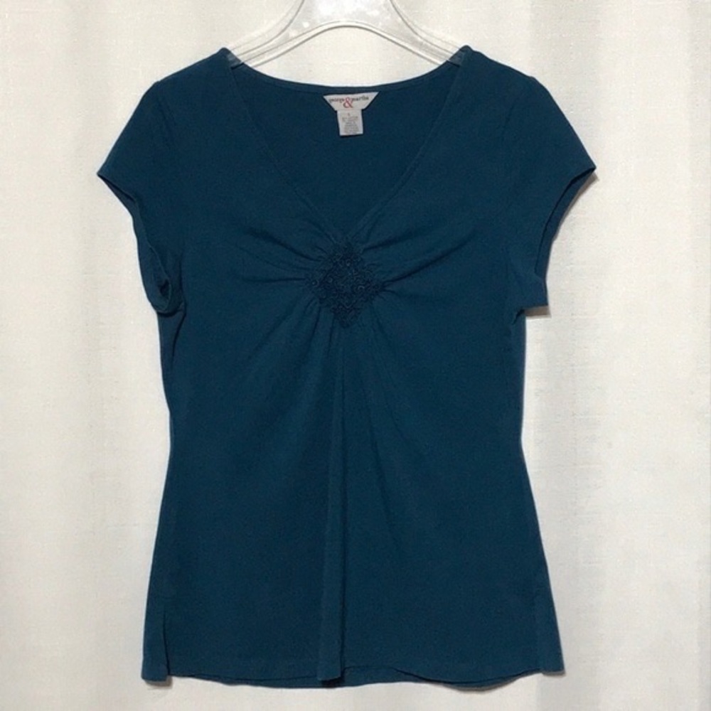 Teal V-Neck Women Top